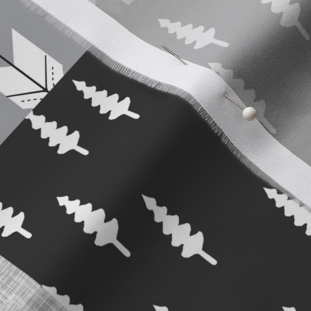 Spoonflower Fabric - Patchwork Blue & Grey Moose Bear Woodland Adventure Trendy Wholecloth Printed on Organic Cotton Sateen Fabric by The Yard - Sewing Quilting Apparel Home Decor