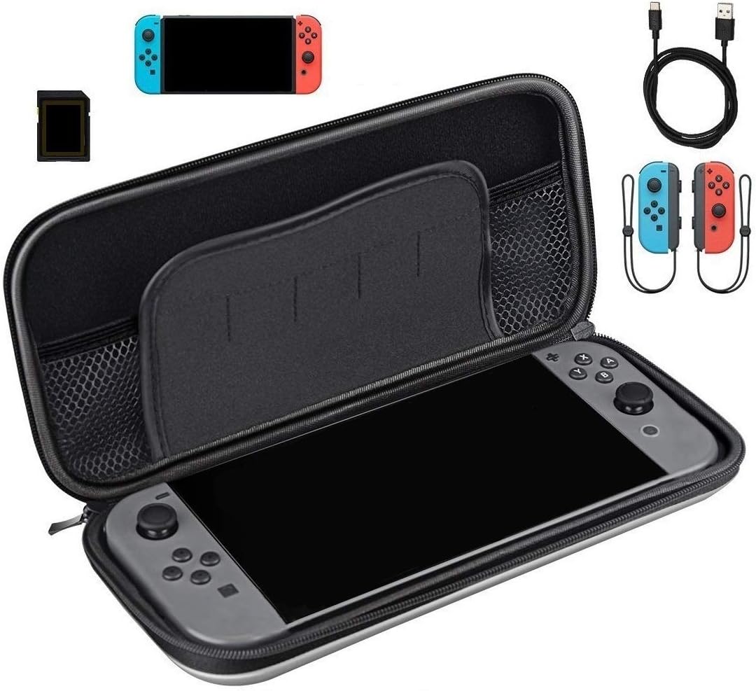 Carrying Case Compatible with Nintendo Switch - Protective Hard Portable Travel Carry Case Shell Pouch for Console & Accessories - Silver