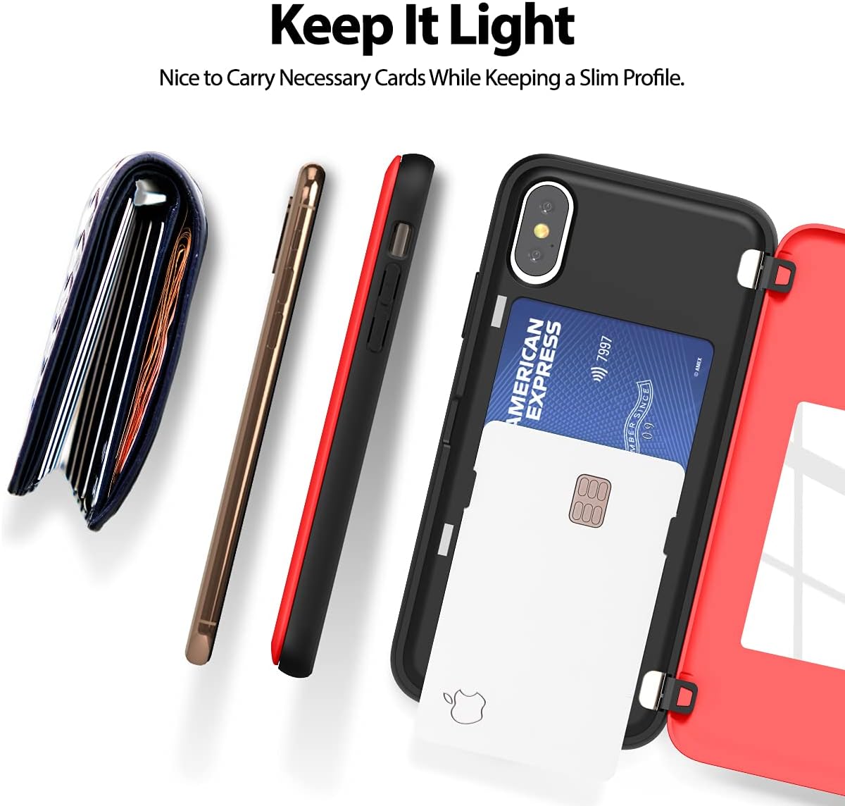 GOOSPERY Magnetic Secure Bumper Compatible with iPhone Xs/X, Card Holder Wallet Case, Easy Magnet Auto Closure Dual Layer Protection Sleek iPhone Case with Sticky Mirror Red