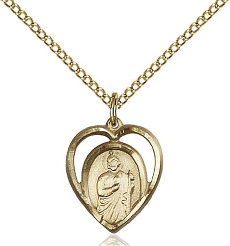 Saint Medal Collection Colgante de San Judas relleno de oro de 58 x 12 pulgadas con cadena de bordillo Lite rellena de oro, Metal