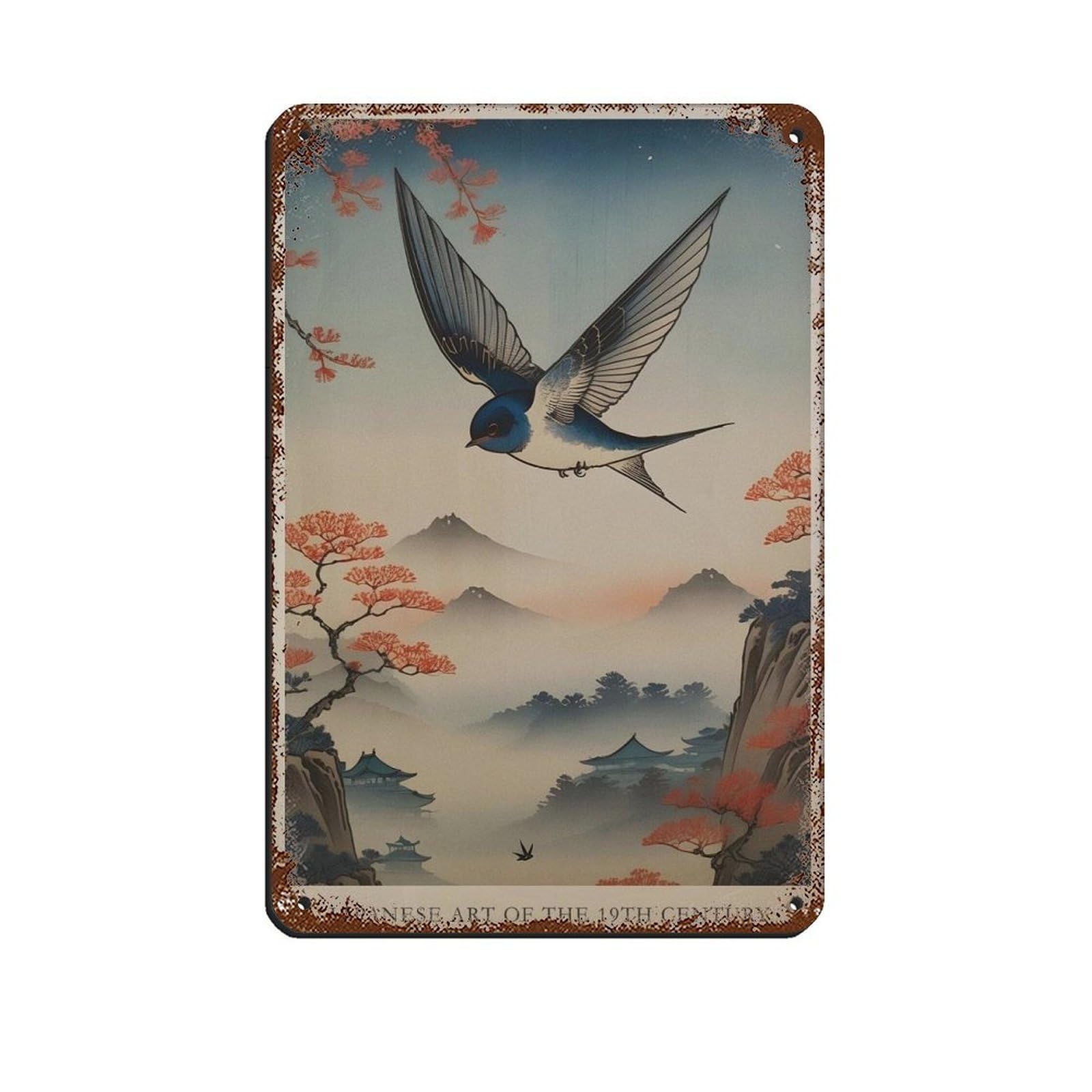 Japanese Swallow, Japanese Poster (2) Tin Sign Vintage Metal Pub Club Cafe Bar Home Wall Art Decoration Poster Retro 8x12inch(20x30cm)