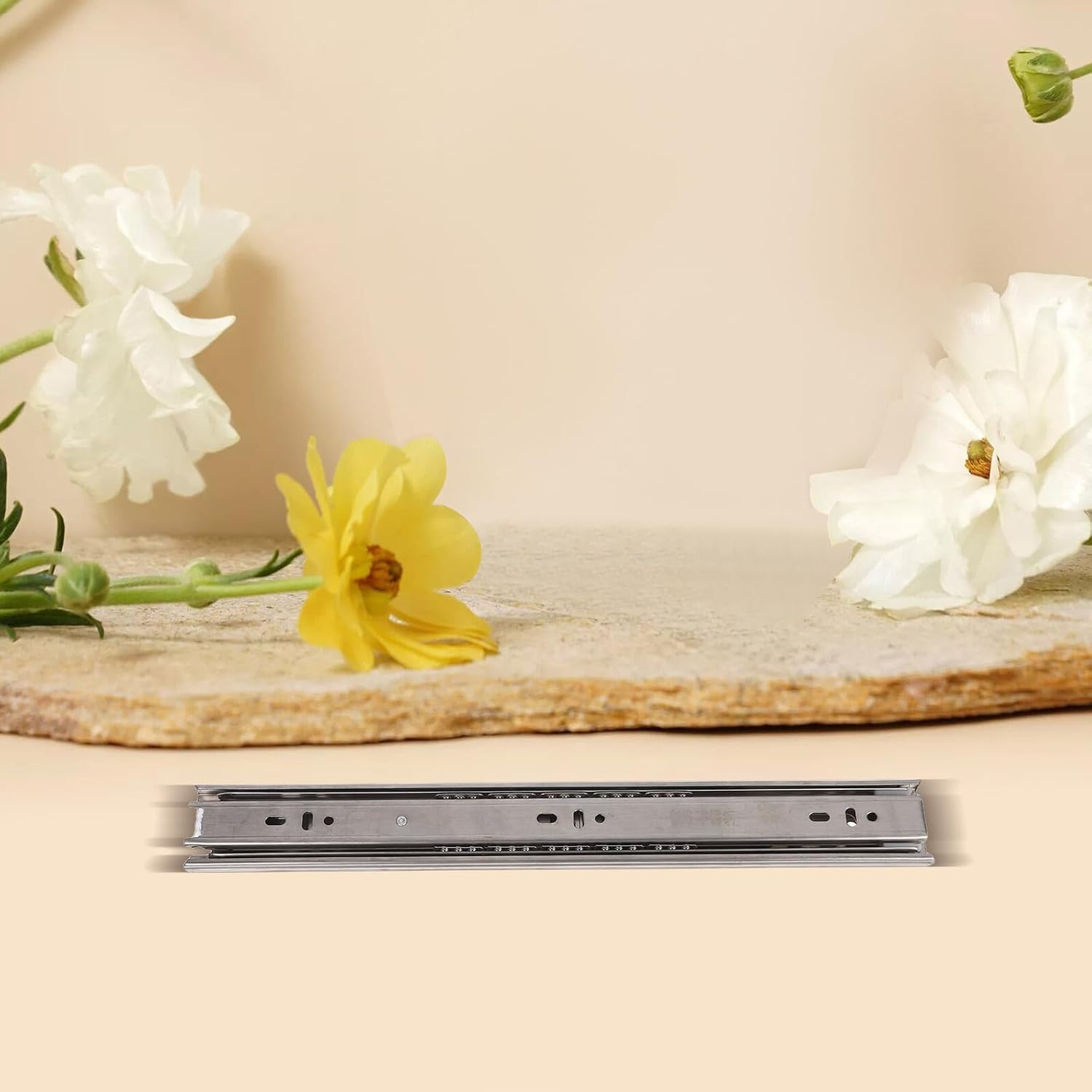 jojofuny 14 Inch Heavy Duty Metal Drawer Slides 3-fold Side Mount Rails, Smooth Glide Furniture Slider Set for Vanity Cabinet and Office Desk, 4pcs Pack