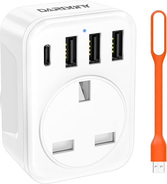 UK to US Plug Adaptor USA Travel Adapter with USB C, Grounded American Power Plug Adapter 4 USB Multiport Charger from UK to USA, Canada, Mexico, Thailand, Japan (Type B)