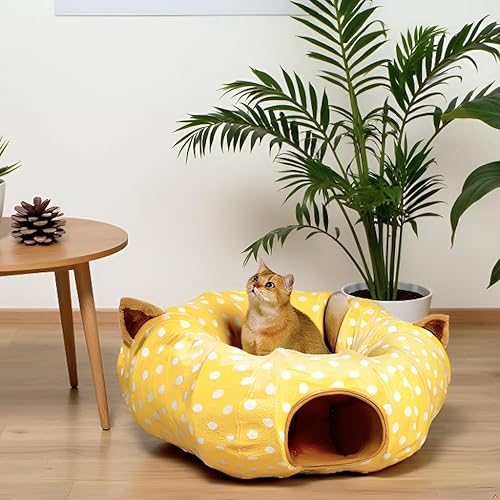 Miniatura 8 de AUOON Cama túnel para gatos con alfombrilla central, juguetes de tubo grande, material de felpa suave, forma de luna llena para gatitos, gatos,