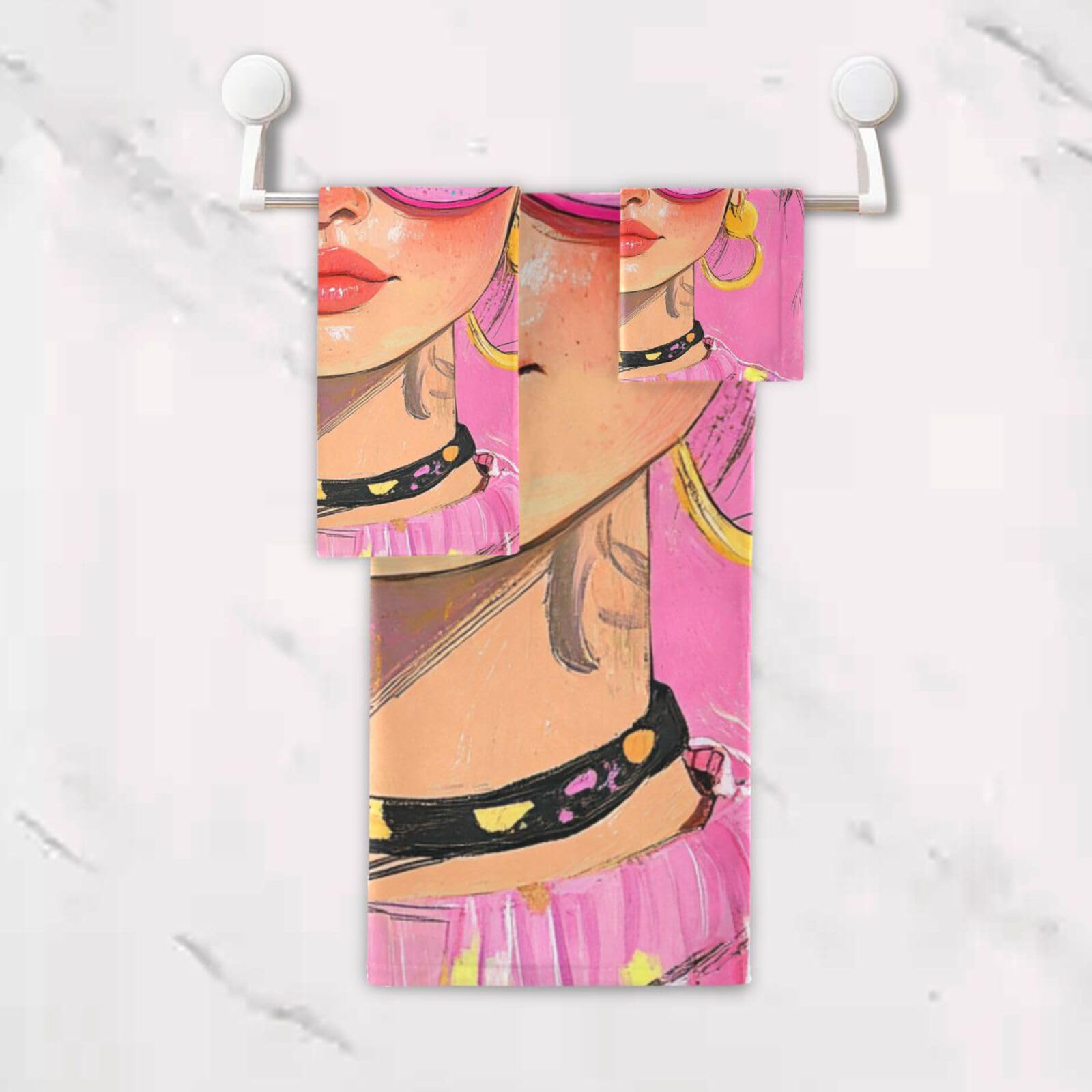 Beauty Woman - Set di 3 asciugamani da testa a piedi, 1 asciugamano da bagno, 1 asciugamano per le mani, 1 panno per la casa, cucina e famiglia