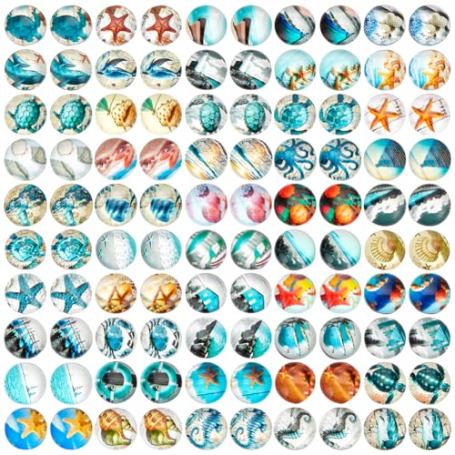 PH PandaHall 100pcs 10mm Ozean Thema Glas Cabochons, 50 Styles Seestern Muschel gedruckt Glas Cabochons Runde flache Rückseite Kuppel Cabochons Mosaik Fliesen für Schmuckherstellung PH PandaHall 100pcs 10mm Ozean Thema Glas Cabochons, 50 Styles Seestern Muschel gedruckt Glas Cabochons Runde flache Rückseite Kuppel Cabochons Mosaik Fliesen für Schmuckherstellung