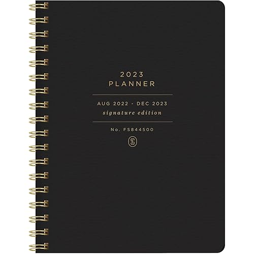 Fringe Studio 2023 Spiral Planner, Aug 2022 - Dec 2023, 17 Month Weekly and Monthly, Faux Leather Cover, STANDARD BLACK ", 236 pages, 9.785" x 6.75" (844501)