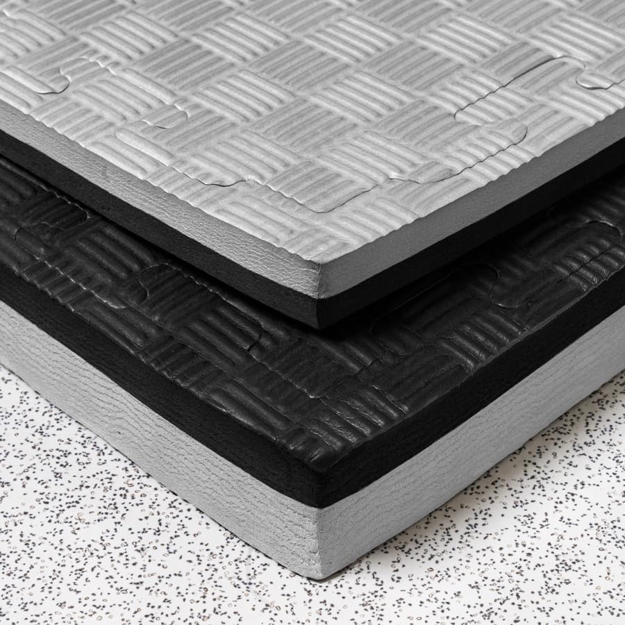 FORZA 1m Reversible All-Purpose Foam Mat Premium EVA PE Interlocking Tiles 20 mm 40 mm Thick Black Grey