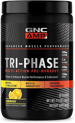 GNC AMP Tri-Phase Multi-Action Pre-Workout  Apoya el rendimiento muscular y la resistencia  Limonada  30 porciones