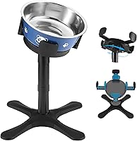 KMXASP Elevated Adjustable Dog Bowl Stand - 3 Heights, 15° Tilted Design, Width Adjustable for Medium/Large Breeds w/ Stainless Steel Bowls (Black)