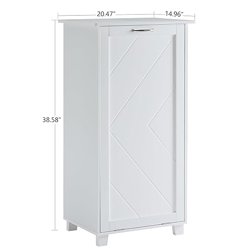 Miniatura 6 de VECELO Armario de basura de cocina inclinable, cubo de basura a prueba de perros con soporte de madera, reciclaje independiente, color blanco