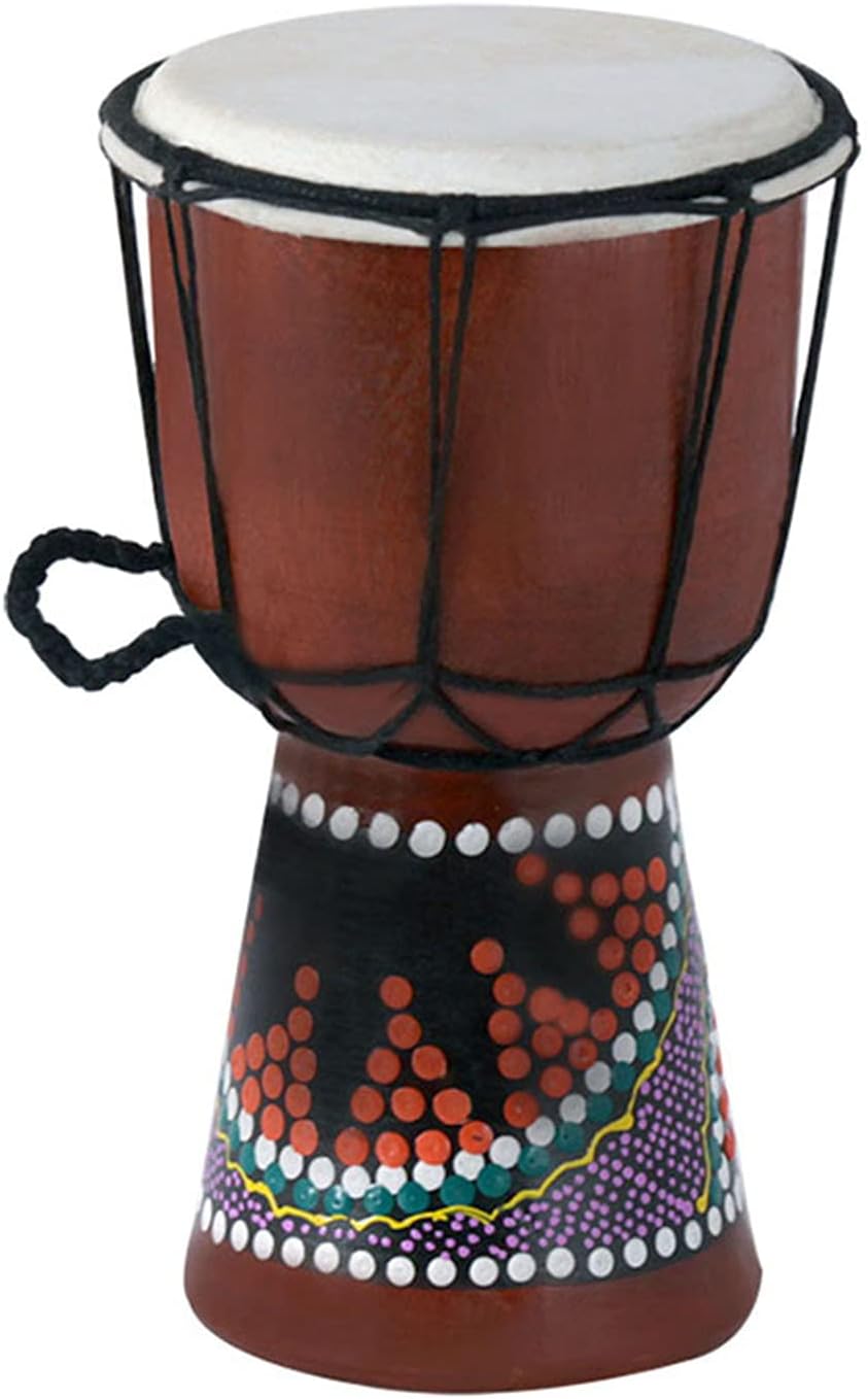 Honeytecs 4 Inch Compact Size Wooden African Drum Djembe Bongo Hand Drum Percussion Musical Instrument with Colorful Pattern (Patterns Random Delivery)