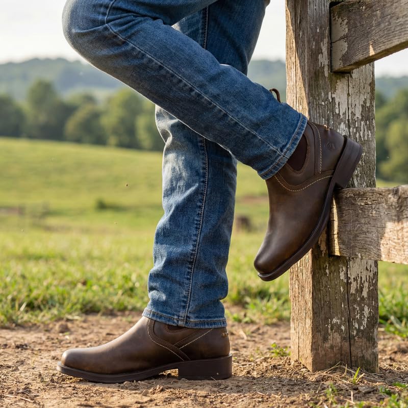 Image of SUREWAY Men's Western Chelsea Cowboy Boots | Square Toe, Slip On, Casual Dress Boots