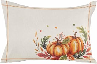 Thanksgiving Pillowcase Queen Size 20x30,Watercolor Pumpkin Leafy Green Orange Reversible Throw Pillow Cover Cushion Case with Zipper for Sofa Couch Bed Living Room,Decorative Pillow Sham Protectors