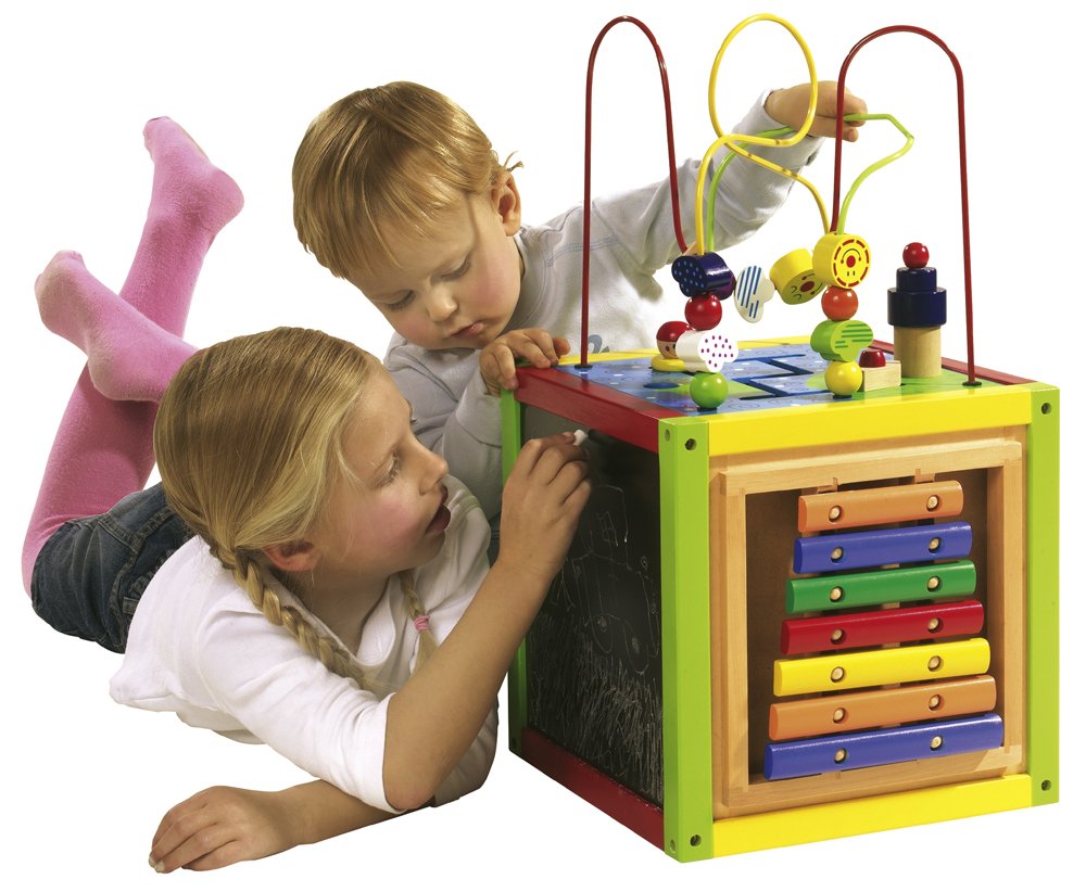 Eichhorn 100003685 - Holz-Spielcenter, inklusive Motorikschleife, Uhr, Xylophon, Motorikspiel und Tafel, 30 x 30 x 58 cm