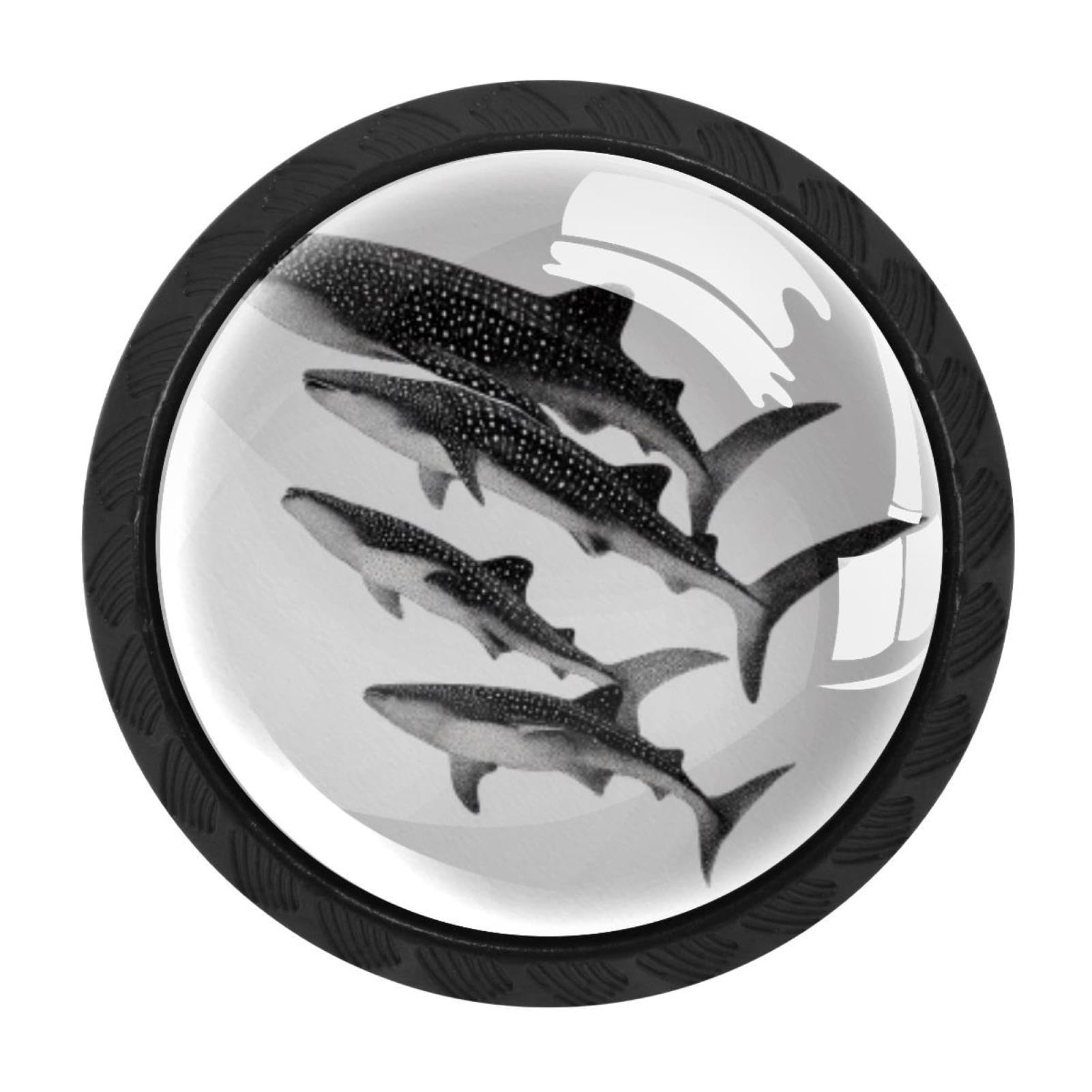 CHENZZZZ 4PCS Sea Animals Whale Sharks (3) Dresser Knob Round Glass Drawer Knobs Pulls Cabinet Handle for Home Kitchen Office Bathroom Wardrobe Cupboard