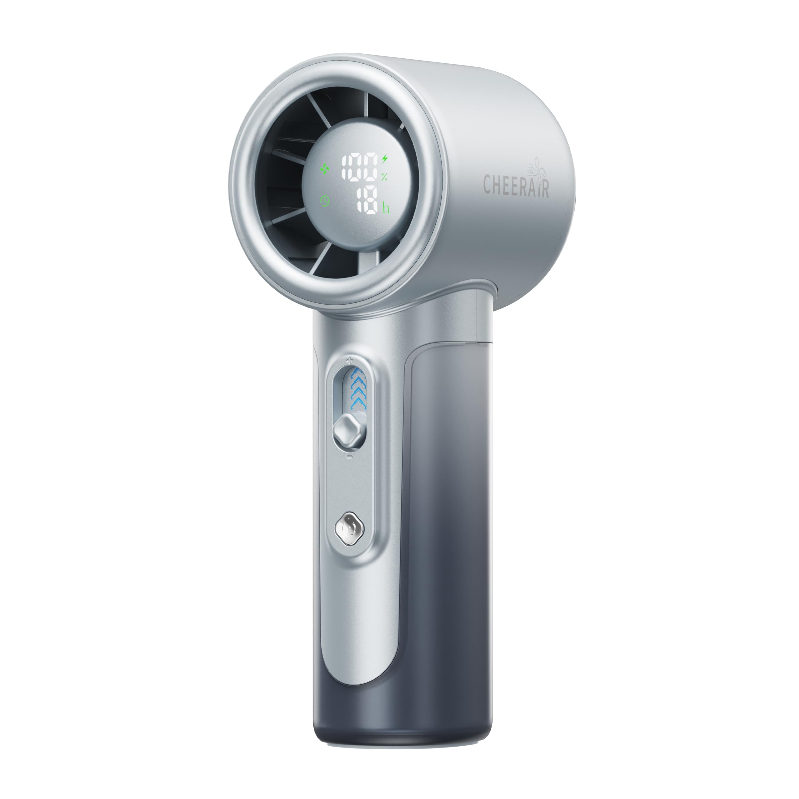 Handventilator Tragbar, Leistungsstarker Mini Ventilator, 5000mAh Akku bis zu 18 Std. Laufzeit, Taschen-Turboventilator mit LED-Anzeige