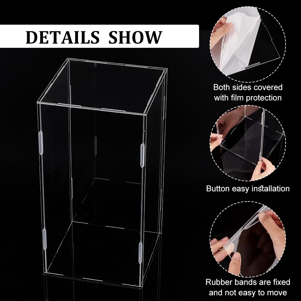 FINGERINSPIRE Vitrine Acrylique Transparente Avec Base Noire – 16x16x15 Cm, Anti-poussière, 4 Anneaux Caoutchouc