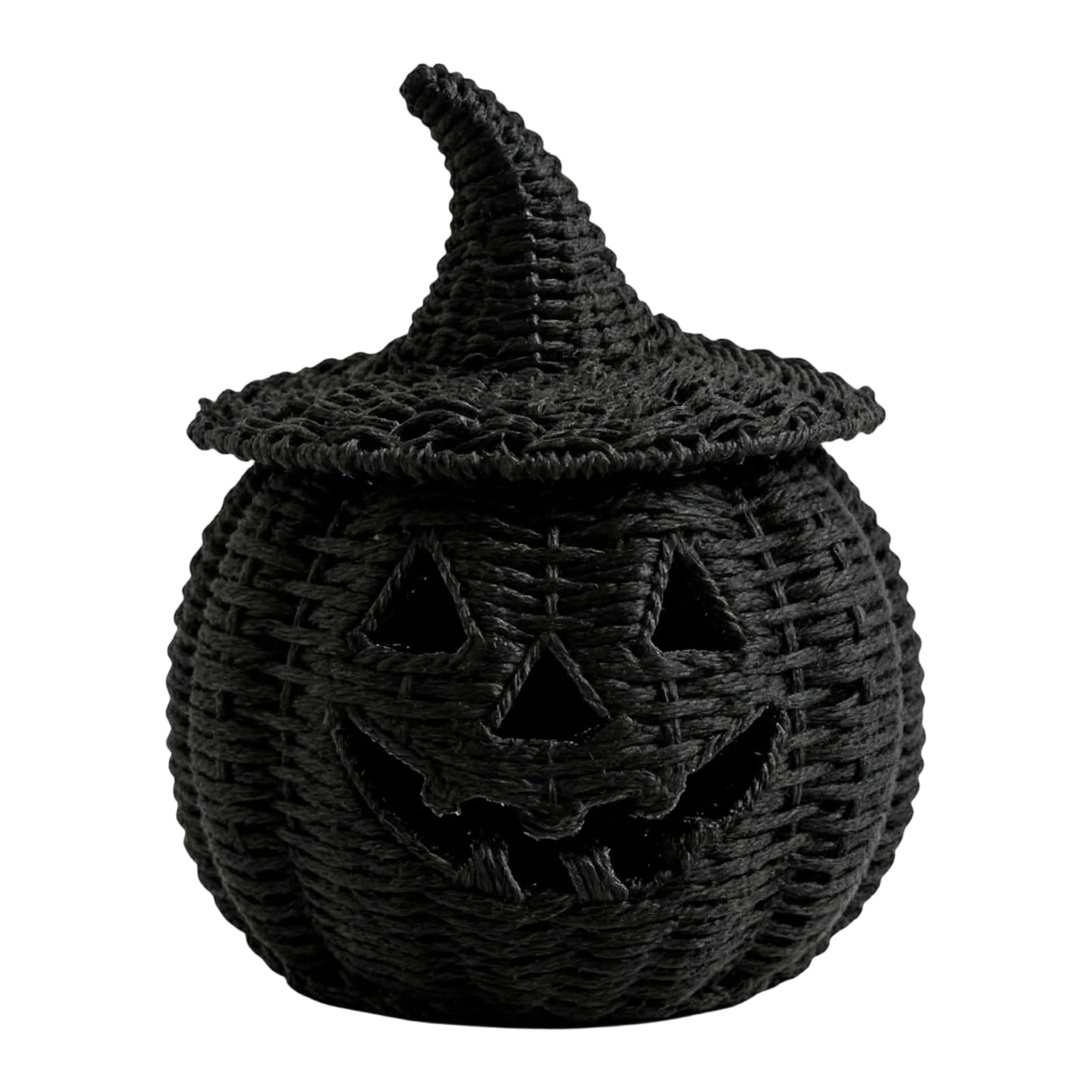 Halloween kosz dyniowy z żywicy syntetycznej, latarnia dyniowa o wyglądzie plecionki, straszny czarny słoik na cukierki w dyni do dekoracji stołu na Halloween