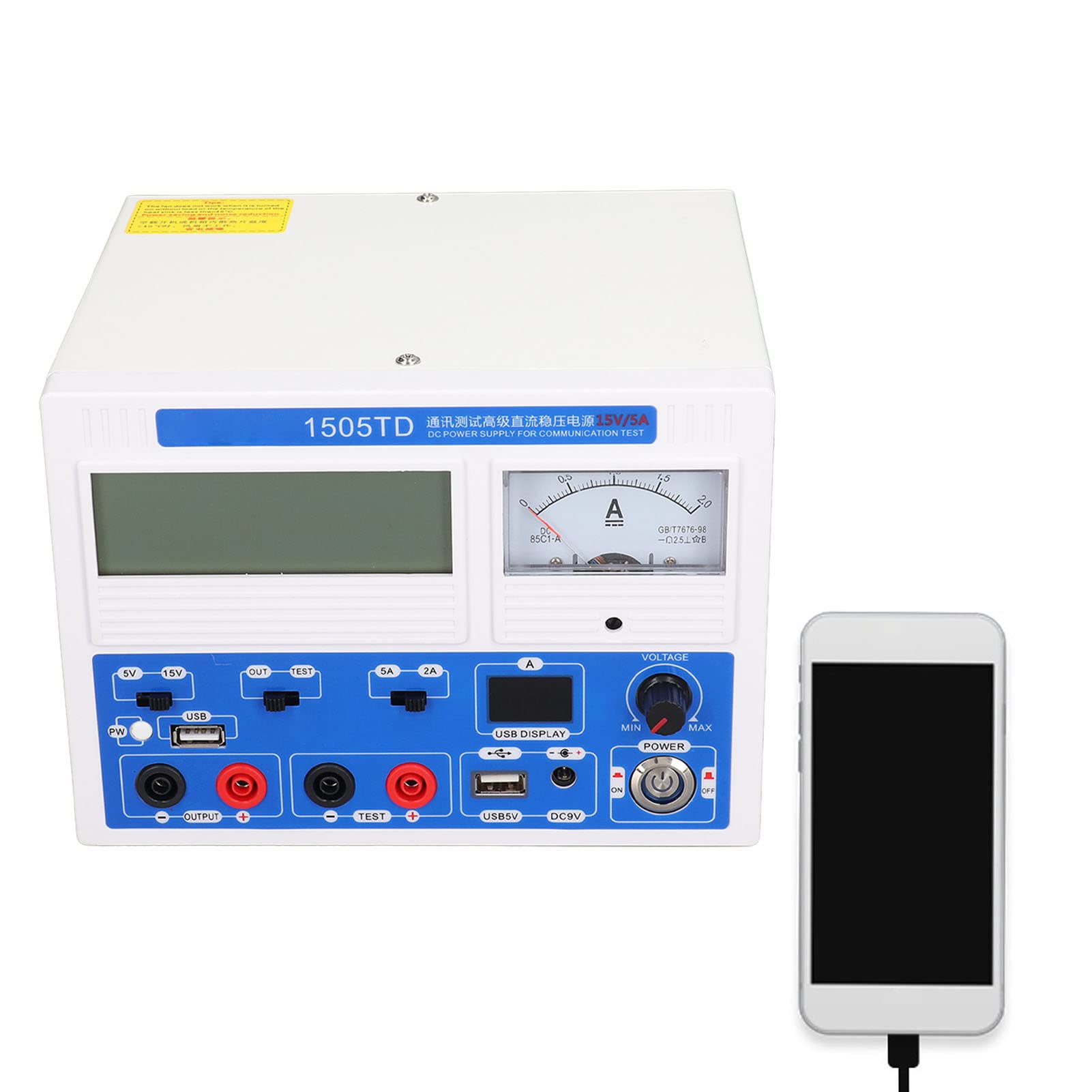 Hyuduo Fuente de Alimentación de CC Fuente de Alimentación de Banco Ajustable Entrada de 220 V CA Pantalla LCD Bloqueo de 5 V Salida USB de Regulada Variable para Pruebas de Laboratorio de Reparación