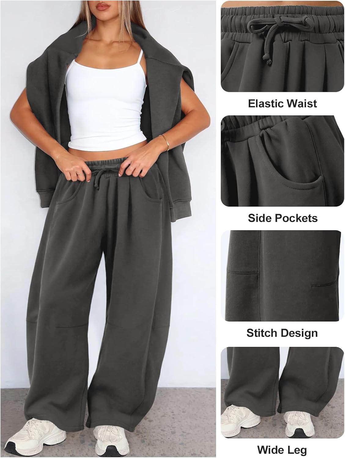 Womens Barrel Sweatpants Wide Leg Sweat Pants for Women Elastic Waisted Drawstring Pants Casual Athletic Fall Clothes