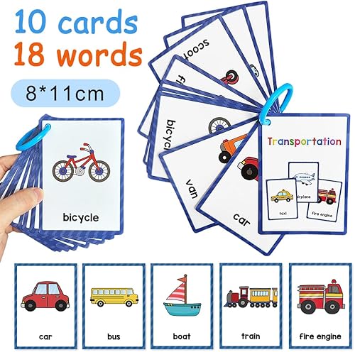 Miniatura 8 de Lachilly Transportations Tarjetas de aprendizaje de inglés - Palabras de alta frecuencia, lectura inicial, materiales de enseñanza de jardín de