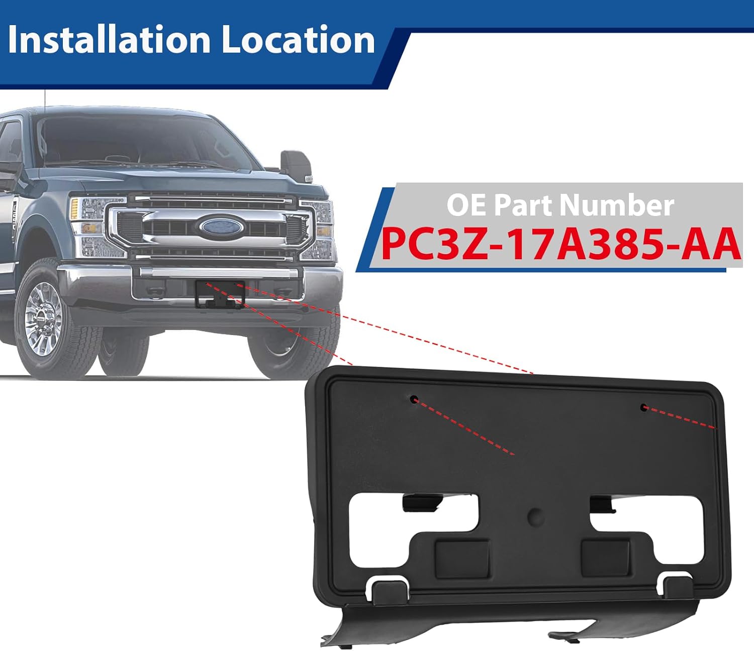Front License Plate Bracket Frame Holder with Bolts Compatible with Ford F-250 F-350 F-450 Super Duty 2023 2024 2025 PC3Z-17A385-AA FO1068203