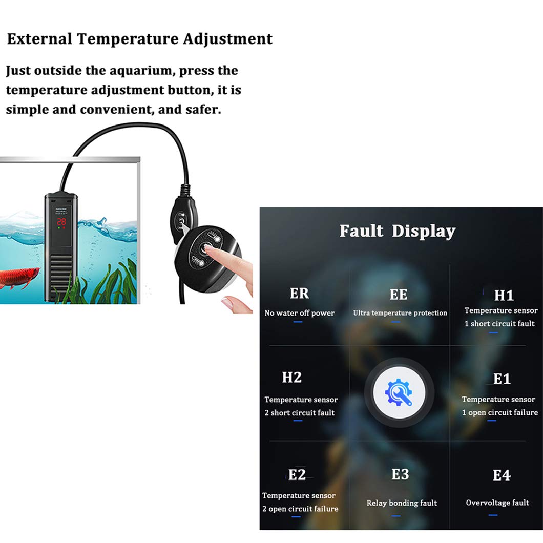 SYTH Calentador de Acuario Sumergible,PTC Calentador de pecera,con Pantalla LED de Temperatura y Controlador de Temperatura Externo, Calentador de Agua Sumergible de Ahorro de energía