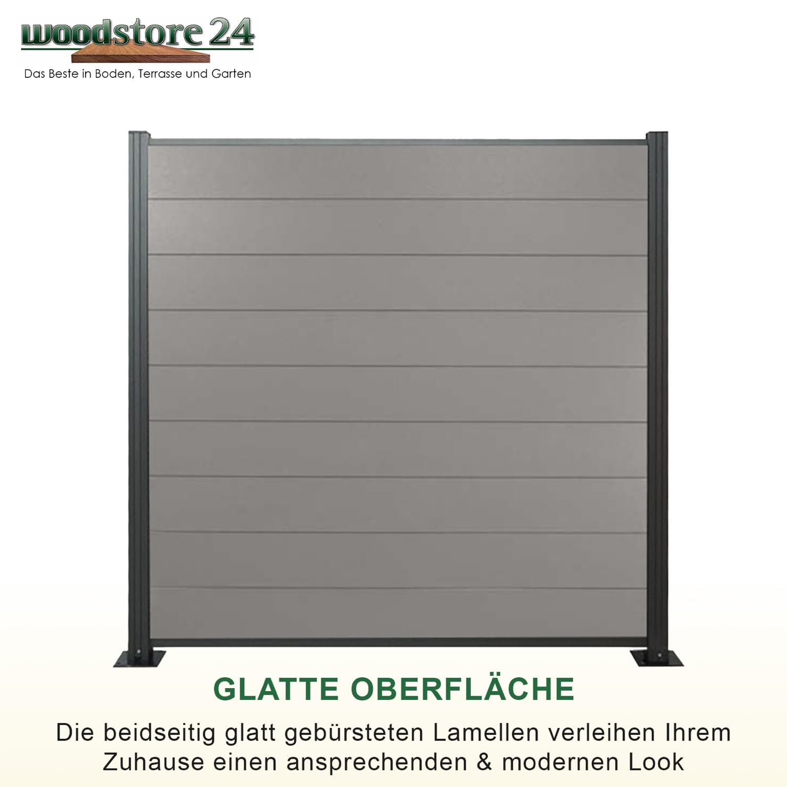 WoodoZaun - WPC Sichtschutzzaun - Grau - 185 cm x 180 cm - Gartenzaun Komplettset - inkl. Pfosten Anthrazit - 1x Zaun & 2x Pfosten