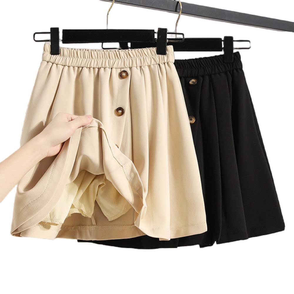 Röcke Damen,Damen-Minirock, Schwarz, Elastischer Bund, Knopffaltenröcke Mit Schlitz, A-Linie, Geraffter Lagenrock Mit Hose, Lässiger Kurzer Rock Für Mädchen, Damen, XXL