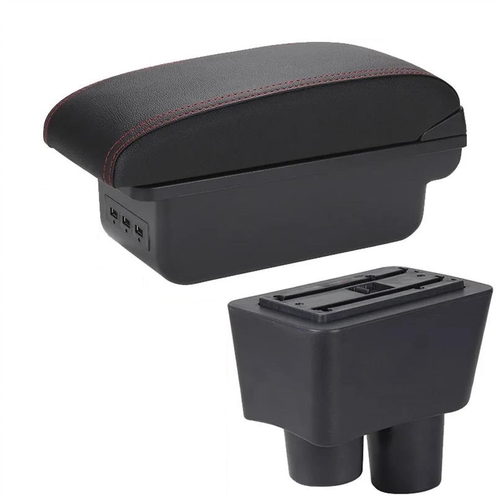 NOHEEU Rotatable Car Armrest Box Storage Accessories Interior Details Retrofit Parts For Almera For Versa(B1 Black red 3USB)