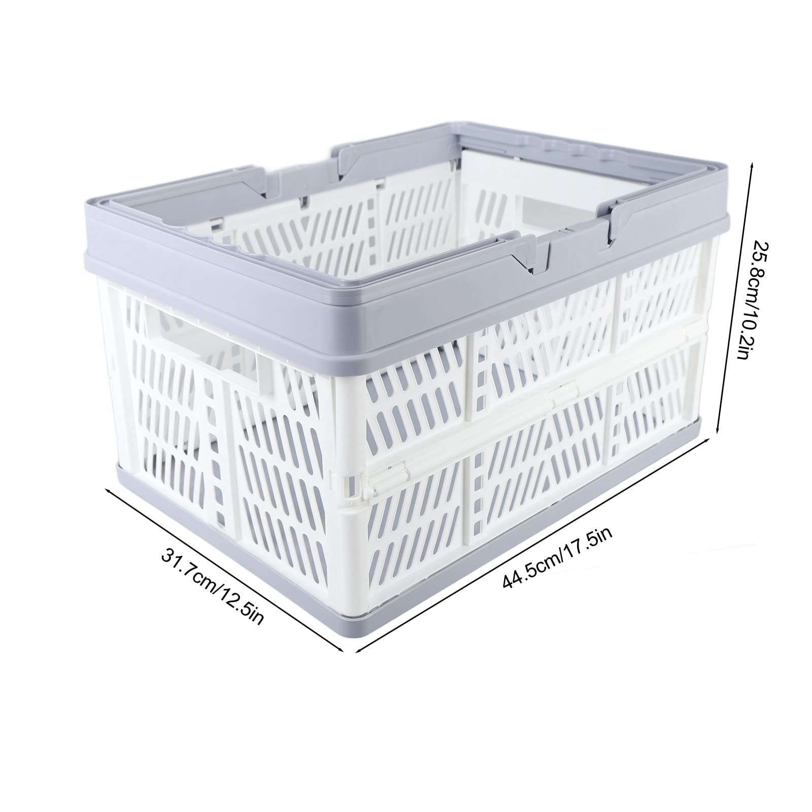 Foldable Basket with Handles - PP Waterproof Collapsible Storage Box for Home Kitchen, Bedroom, Office(White)