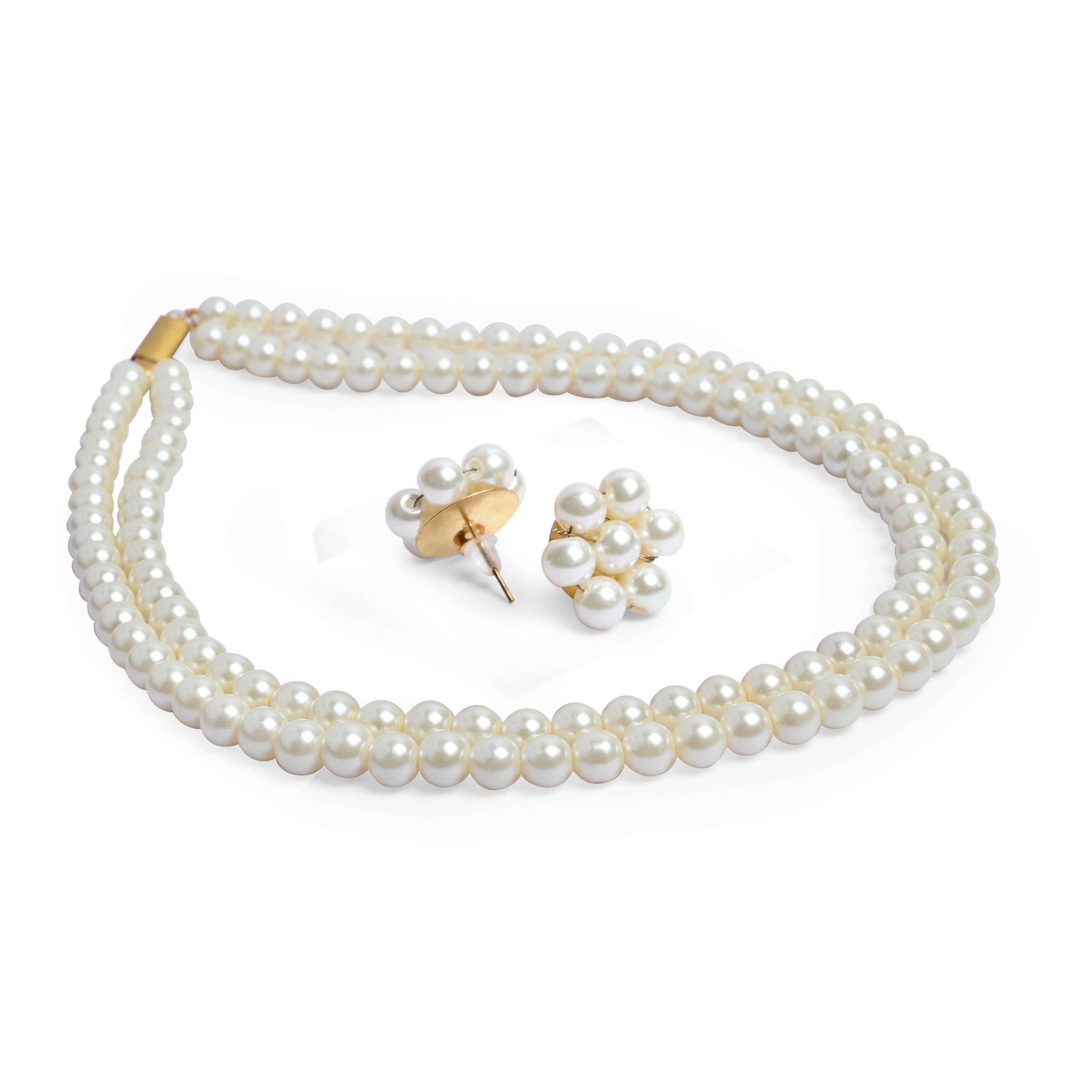 Double Layer White Pearl Necklace Moti Mala with matching Pearl Studs Earrings for Women and Girls (B0CX9F9ZQR) Amazon Price History, Amazon Price Tracker
