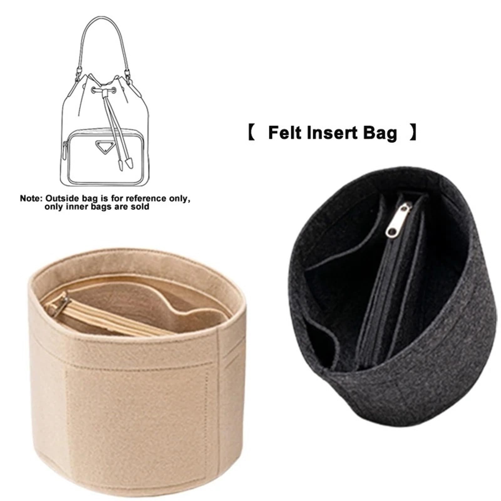 Organizador de bolsas fieltro, forro interior, bolsillo almacenamiento, accesorios, bolso cubo, con forma fija para Bolso con Cremallera(Black-B Style)