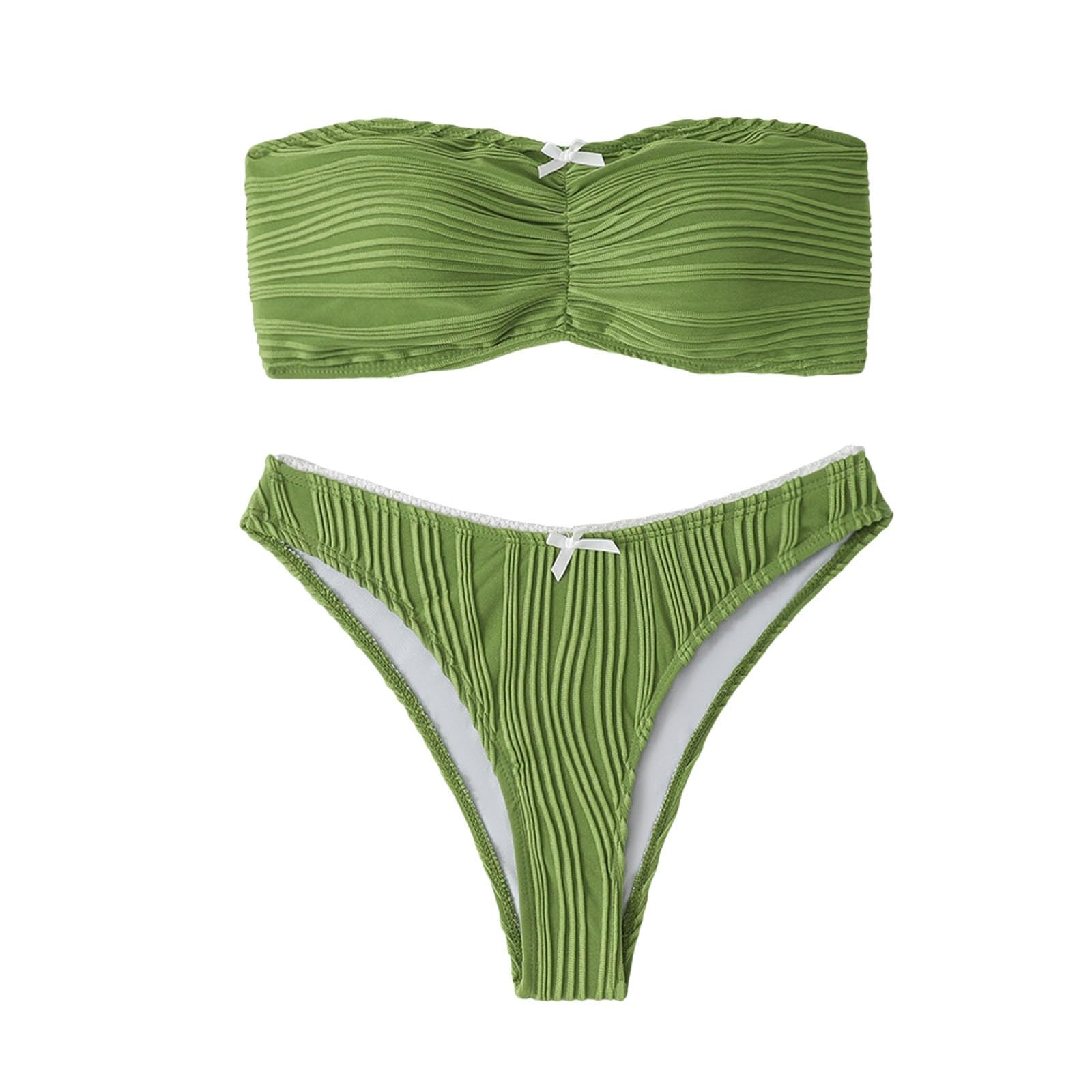 Damski Zestaw Bikini New Border Zwykły Top Tubowy Europejski Seksowny Kombinezon Z Rozcięciem Strój Kąpielowy, Niebieski, M