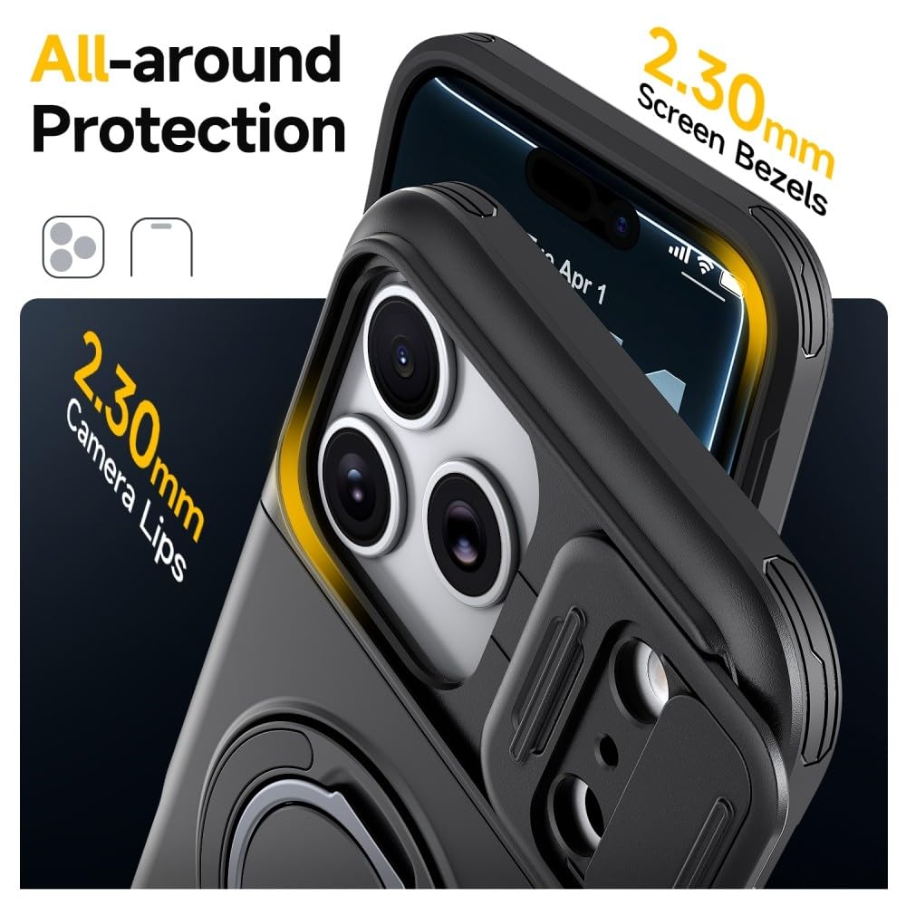 Carcasa genérica compatible con iPhone 15 Pro (color: negro) a prueba de golpes con ranura para tarjetas