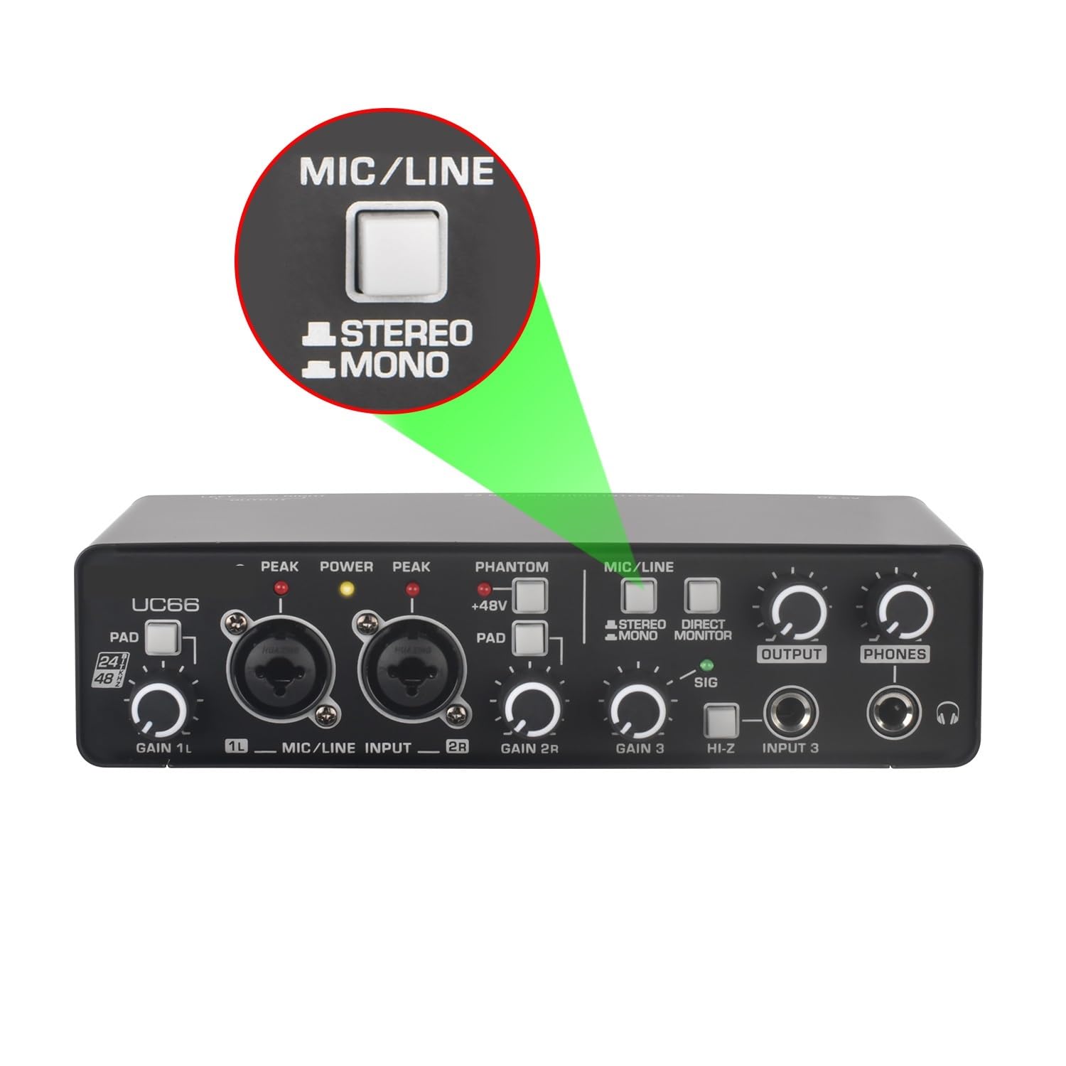 Interfaccia Audio a 3 canali Scheda Audio Esterna for Chitarra 24 Bit 48 KHz,Compatibilità Universale