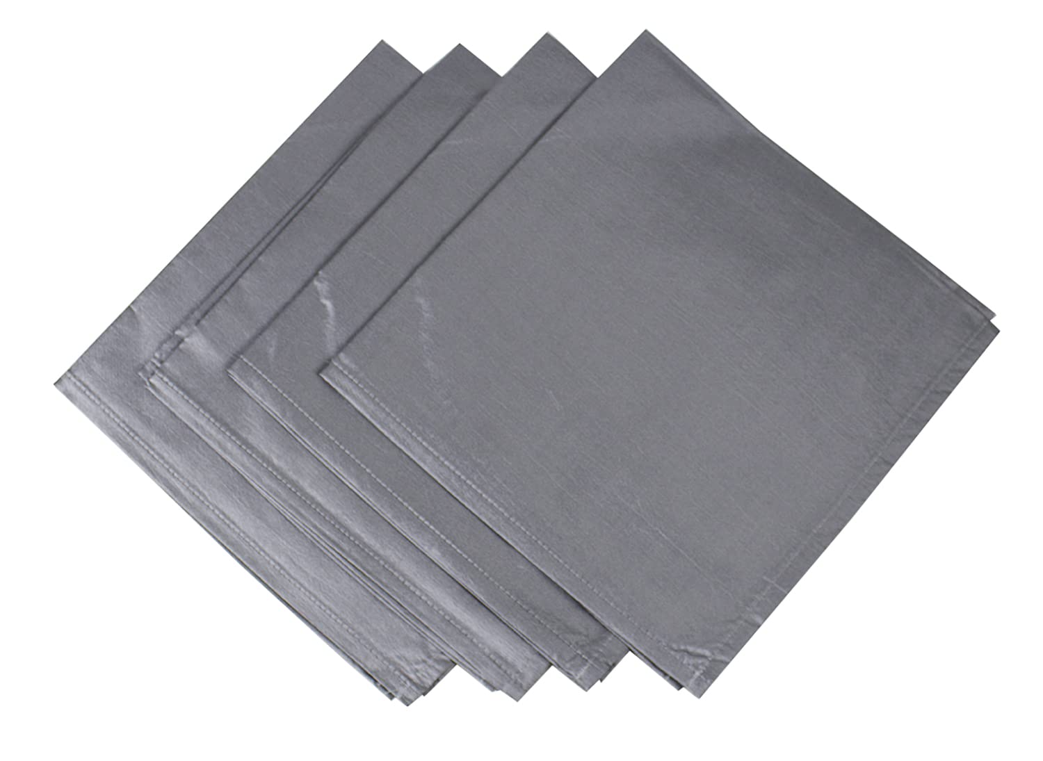Fennco Styles Silver Satin Decorative Cloth Napkins, Set of 4 - Solid Color Diner Napkins for Wedding, Banquets, Special Events, Holiday and Christmas Décor