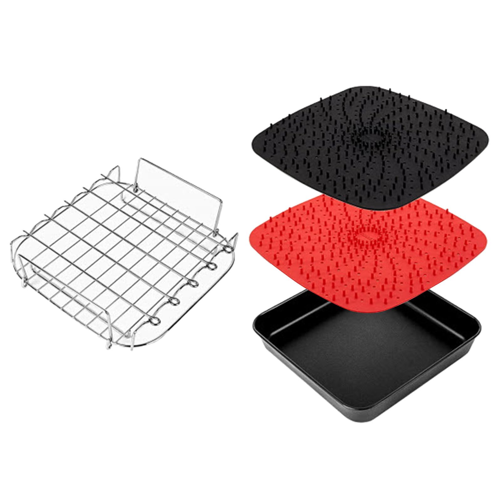 Almohadillas de metal para freidoras de aire, bandeja de silicona para freidoras de aire, cesta de silicona para hornear de 4.5 a 8 cuartos de galón