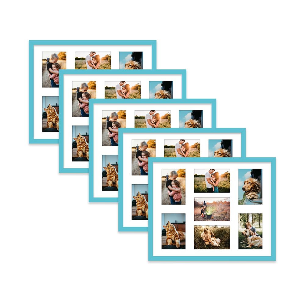Turquoise Multi Photo Frame - Holds 7 x 6x4 Pictures, Family Collage Picture Frame for Wall Display, 20x16 Frame size, Set of 5