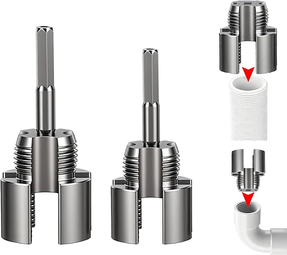 2PCS PVC Pipe Threader Tool Set, 1/2 & 3/4 Internal & External Thread Cutter | Heavy-Duty Alloy Steel, Drill-Compatible PVC Pipe Tool for Plumbing & DIY