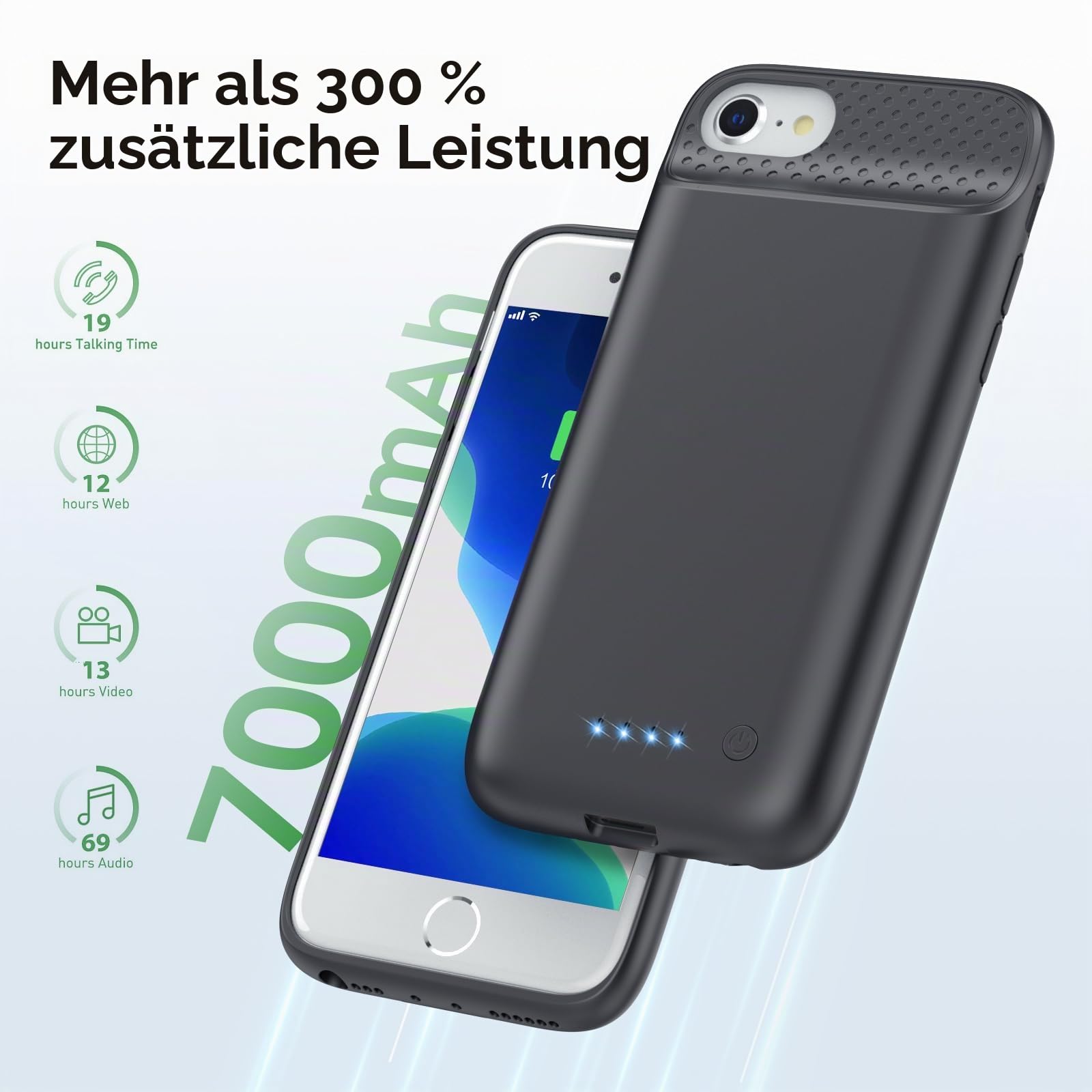 Feob Akkuhülle für iPhone 6/6s/7/ 7s/8/ 8s/SE (2020/2022)-4,7", 7000mAh Powerbank Hülle Zusatzakku Case Ladehülle Handyhülle Akku Battery Case für iPhone 6 /6s/ 7/ 7s/ 8/ 8s/ SE-4,7" Akku Hülle