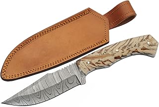 9.75â€ Acrylic Casted Handle Snow Peak Damascus Steel Outdoor Hunting Knife With Sheath