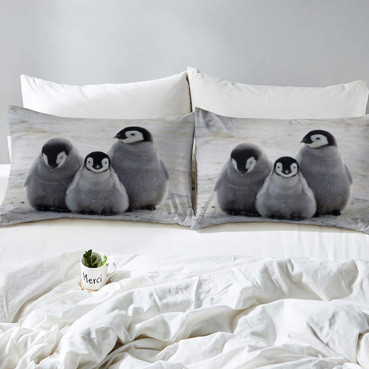 Set Biancheria Da Letto Bambini Con Pinguini 3D - Lenzuolo Con Angoli, Lenzuolo Piano E 2 Federe - Divertente Bianco E Nero - 4