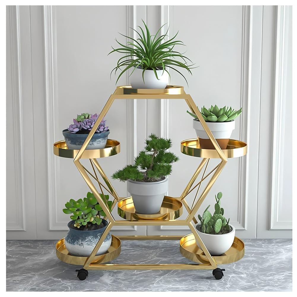 Support à plantes à 4 niveaux en métal solide et mobile intérieur
