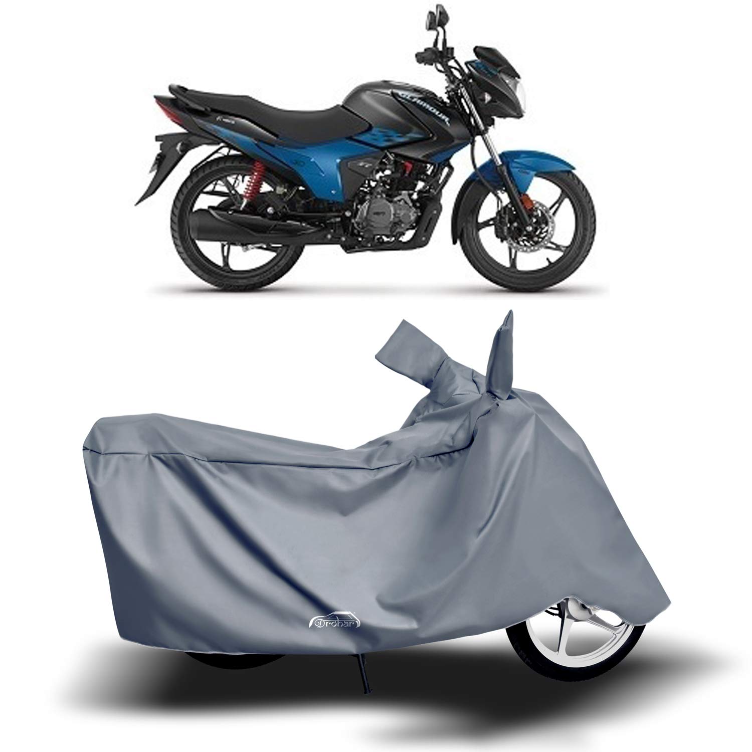 DROHAR - Hero Glamour New BS6 100% Waterproof - Dust Proof - Full Bike Scooty Two Wheeler Body Cover for Hero Glamour (Life Time Grey)