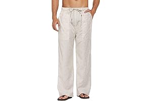 Mens Casual Linen Drawstring Pants - Perfect Beach Pant