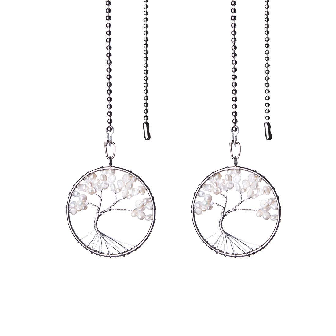 LONGSHENG Silver Pearl Tree of Life Fan Pull Chain Fan Light Replacement Extender Pull Chain, Pack of 2