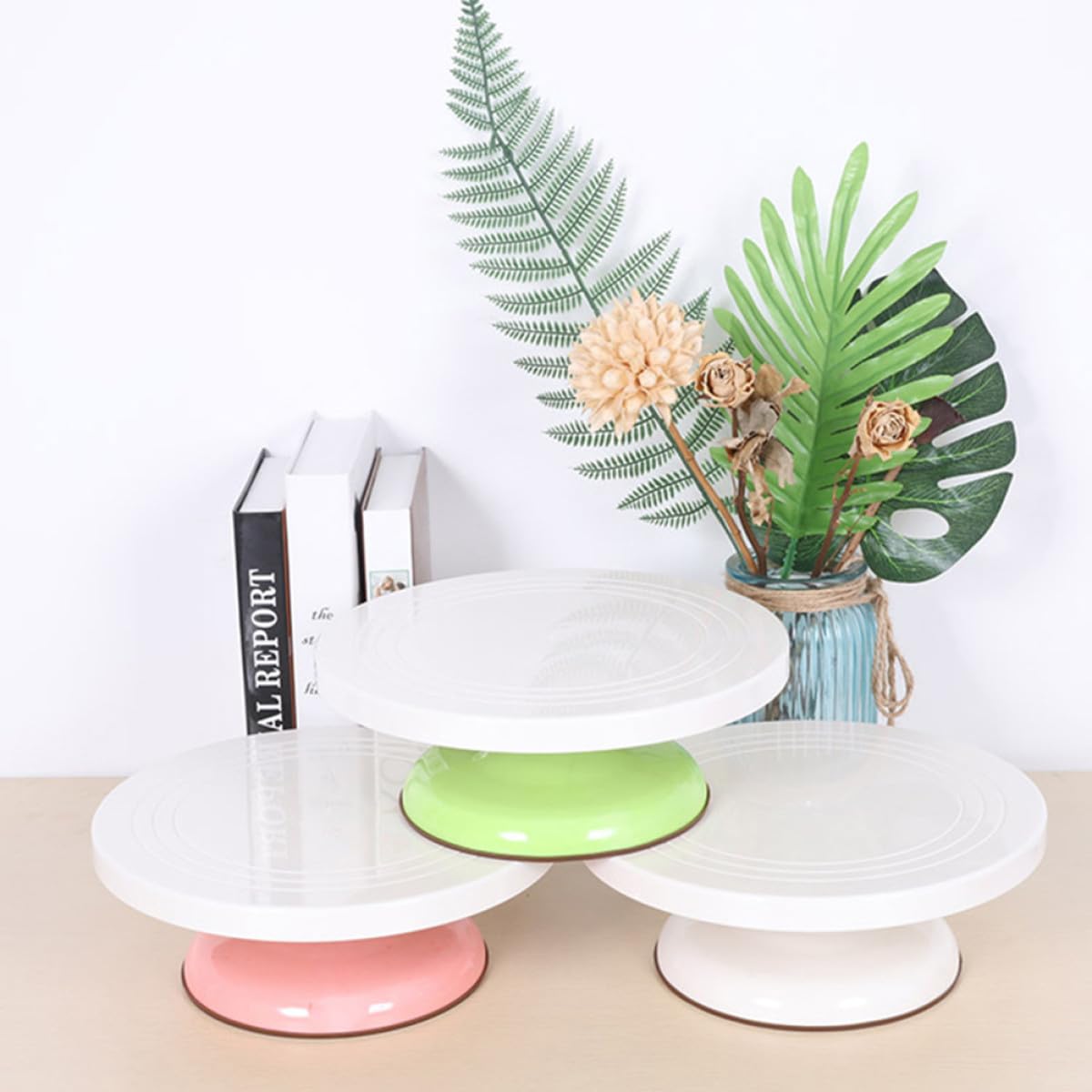 Healvian Plato Giratorio Diseño Manual 360° Plástico Resistente para Pasteles de Forma Redonda Adecuado para Decoración y Hornear en Restaurantes
