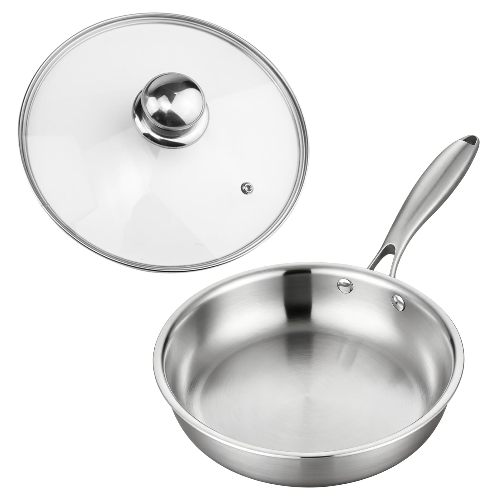 Xjdzineq Stainless Steel Nonstick Cooking Pan Ergonomic Grip Uniform Heat Spread Dishwasher Safe Cookware for Saute and Fry Stainless Steel Frying Pan with Glass Lid